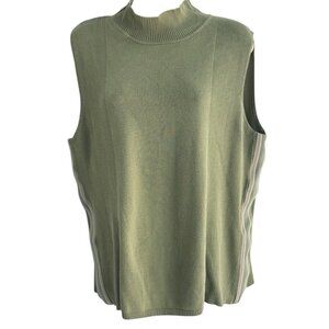 Vintage IZOD Women's Sz L Green Pullover Sweater Vest Ribbed Striped Sides